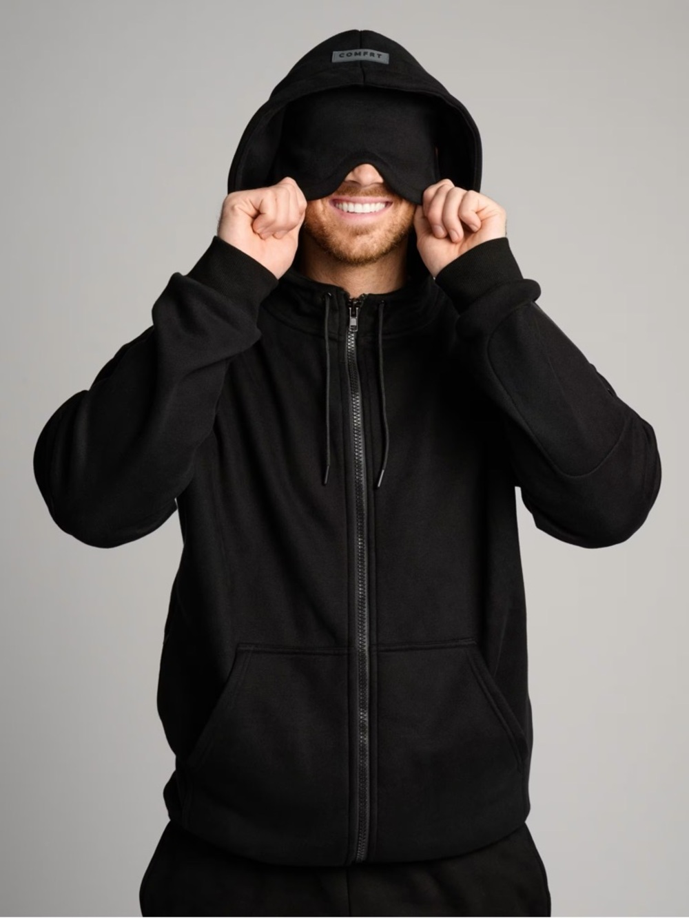 Comfrt DND Airplane Mode ZIP UP Hoodie with Eye Mask in Onyx